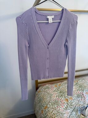 H&M Lavender Ribbed V-Neck Button-Up Cardigan